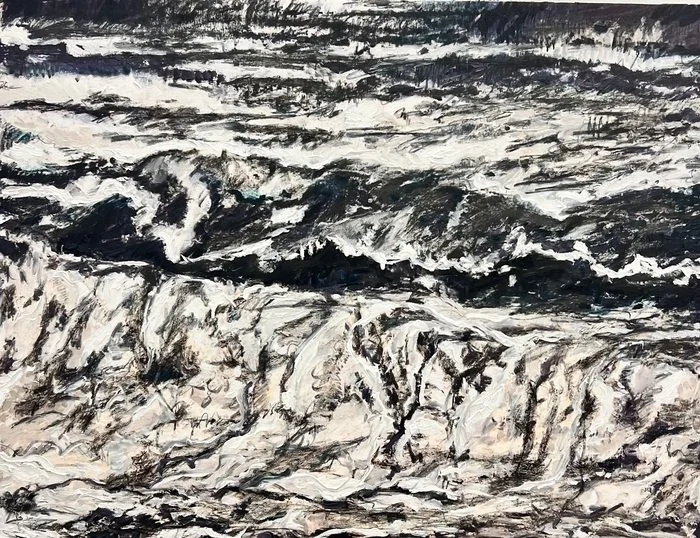 "Weighing the Ocean 3" Harriet Silverstein Mixed Media on Canvas 
30" x 40" 
2025 
$3,000 