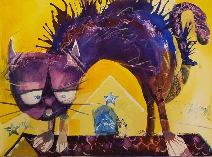 "Cats on a Hot Tin Roof" 
B Jeannie Fry Mixed Water Media 
10" x 15" 
2022 
NFS 