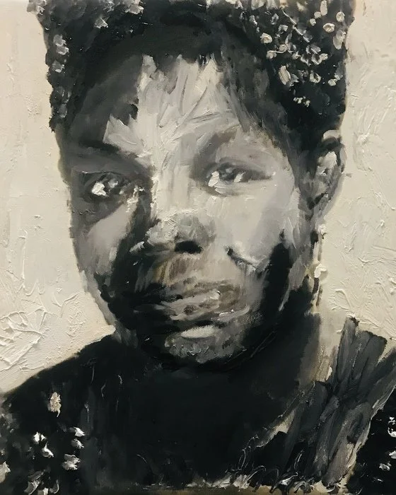 "Portrait of Maya Angelou" 
Harriet Silverstein Oil on Canvas 12" x 12" 
2020 
$800 
