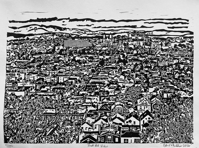 "Tank Hill View" 
Robin Phillips Printmaking 11" x 14" 
2026 
$450 