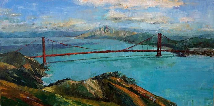 "Beyond the Golden Gate" Yueting L Oil on Canvas 12" x 24" 
2024 $950 