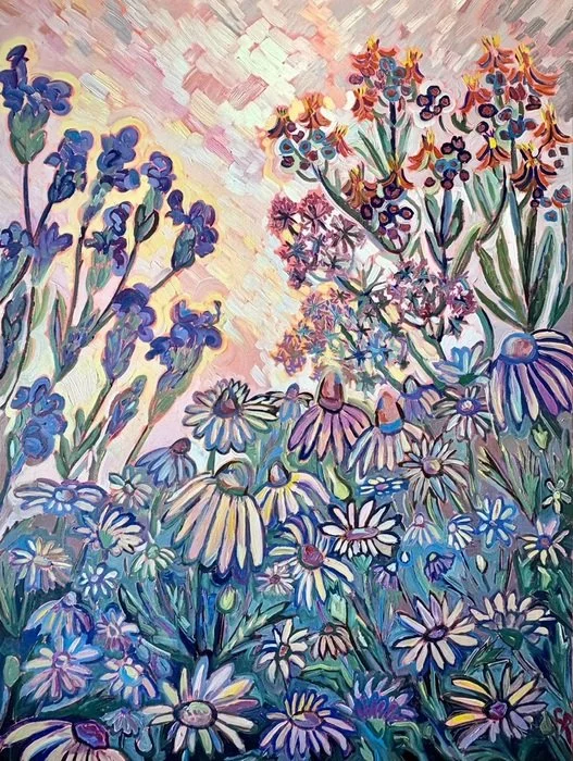 "Lavender, Milkweed & Daisies" Crystal Robbins Oil 40" x 30" 
2026 $2,400 