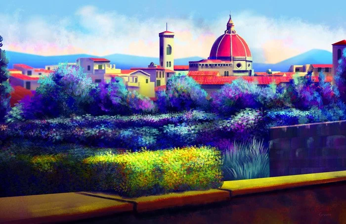 "The View of Florence" Gevork Sherbetchyan Digital Painting 11" x 17" 
2024 $100 