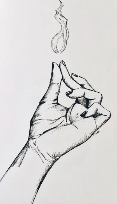 "Spark" 
Karen Kelley Ink on paper 6" x 4" 
2022 
$180 