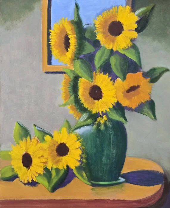 "Sunflowers Jade Vase" 
Roger Carver Oil Paint on Panel 14" x 11" 
2025 
$154 