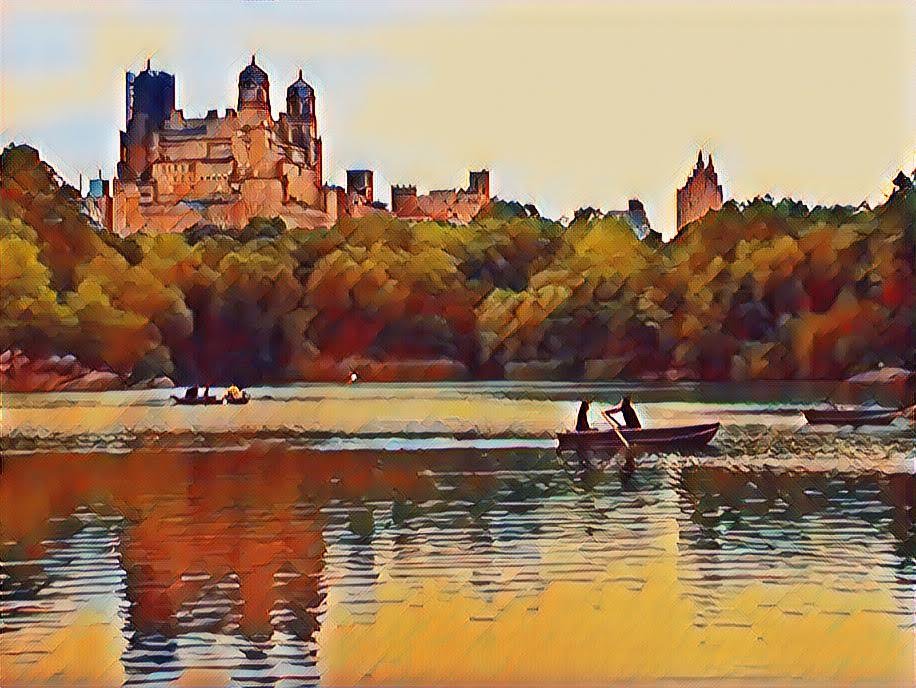 "Central Park in the Fall" Elaine Waters Acrylic and Watercolor Mixed Media 11" x 19" 
2026 SOLD 