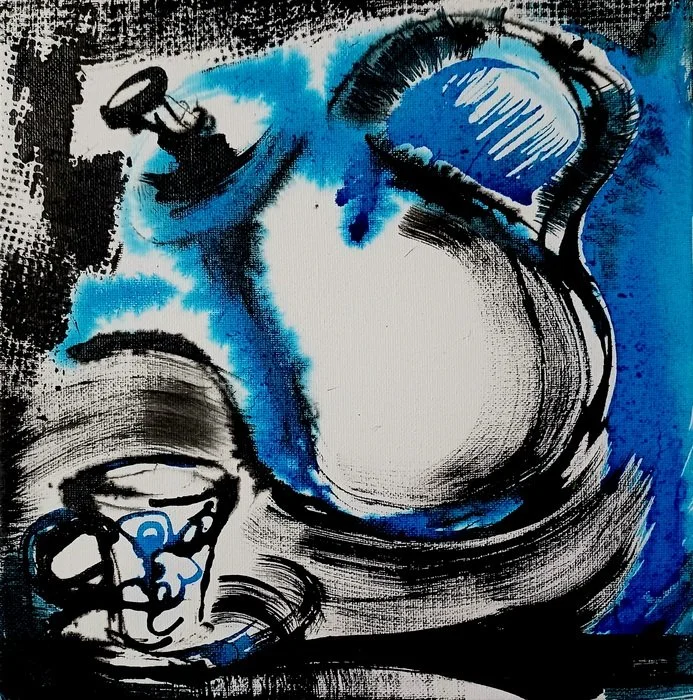 "Blue Moon Infusion" 
Zhanna Urodovskikh Acrylic Ink on Canvas 10" x 10" 
2026 
$500 