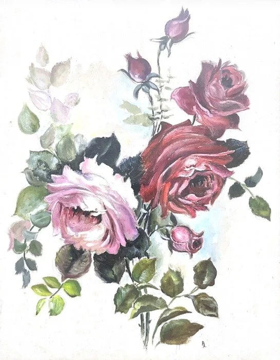 "Blush and Crimson in Bloom" 
Poonam Saxena Fabric Paints on Canvas 
29 cm x 23 cm 
2026 
$450 