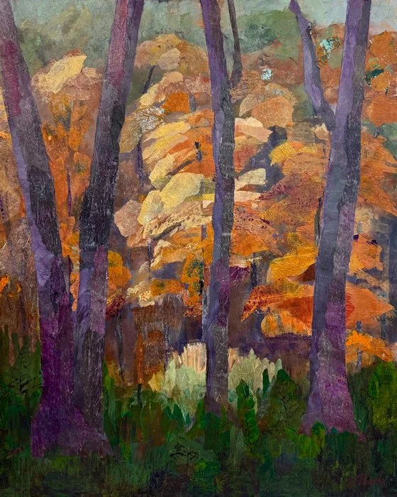 "Understory" Kate Uraneck Acrylic, Hand Painted Tissue Paper, Ink on Cradled Panel 30" x 24" 
2025 $2,500 