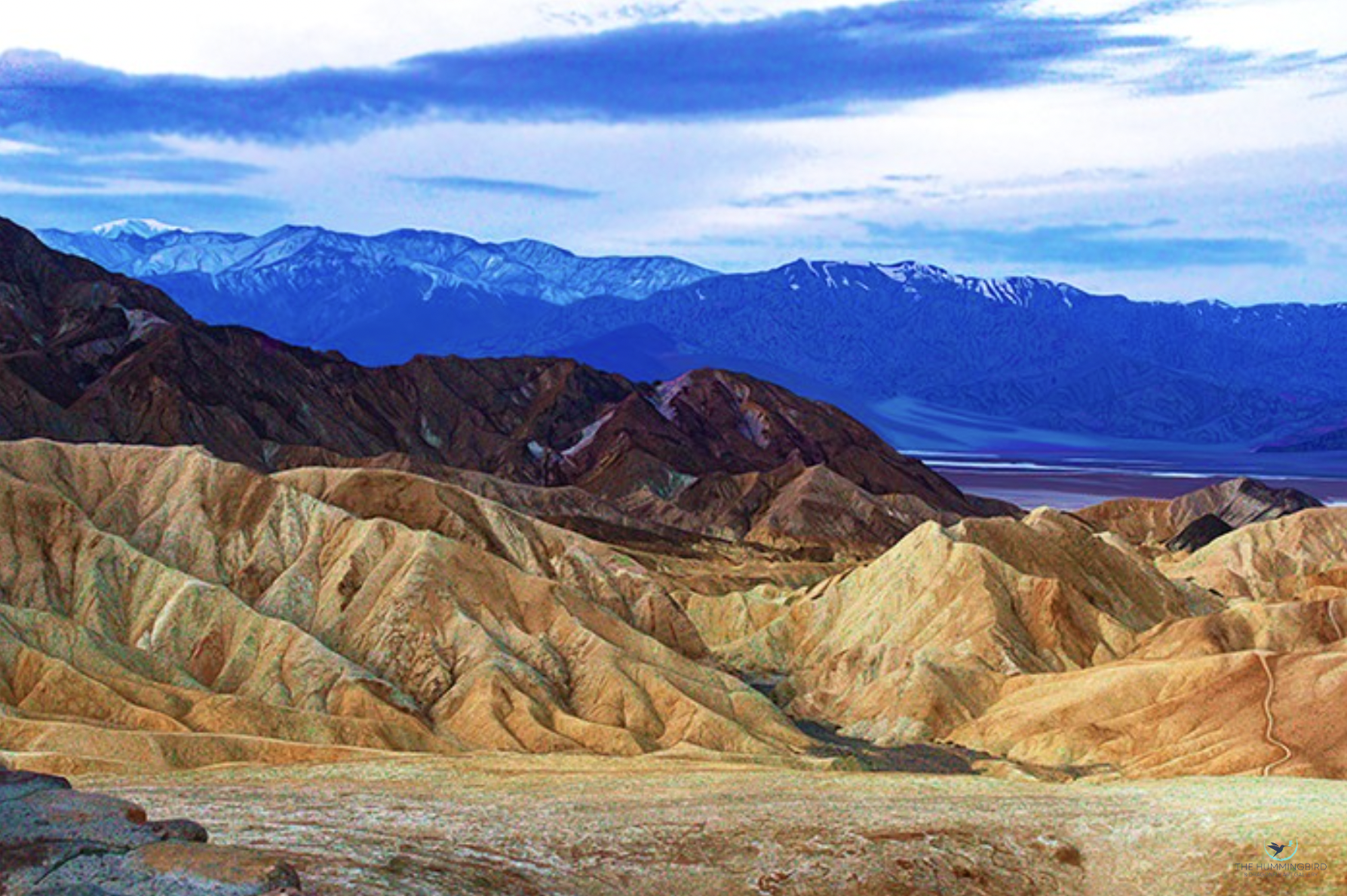 "From Zabriskie Point Sunrise #2" 
Rodney Buxton 
Watercolor Pigment Photo-illustration on Archival Paper 
20" x 30" 2026 
$600 
