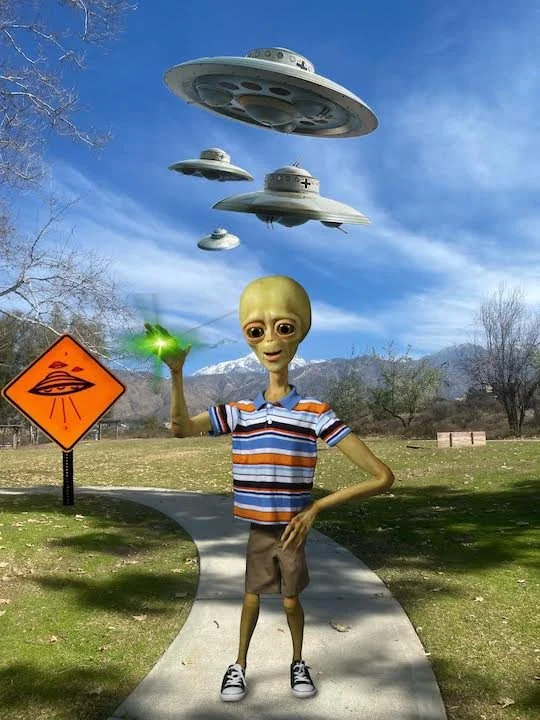 "Goodbye Earthlings! (Wishing Luck to the 'Next Generation')" Albert Jeffries  2nd Year Invitee  Redding, CA, USA Mixed Media Photography Collage 24" x 20" 2025 $500 