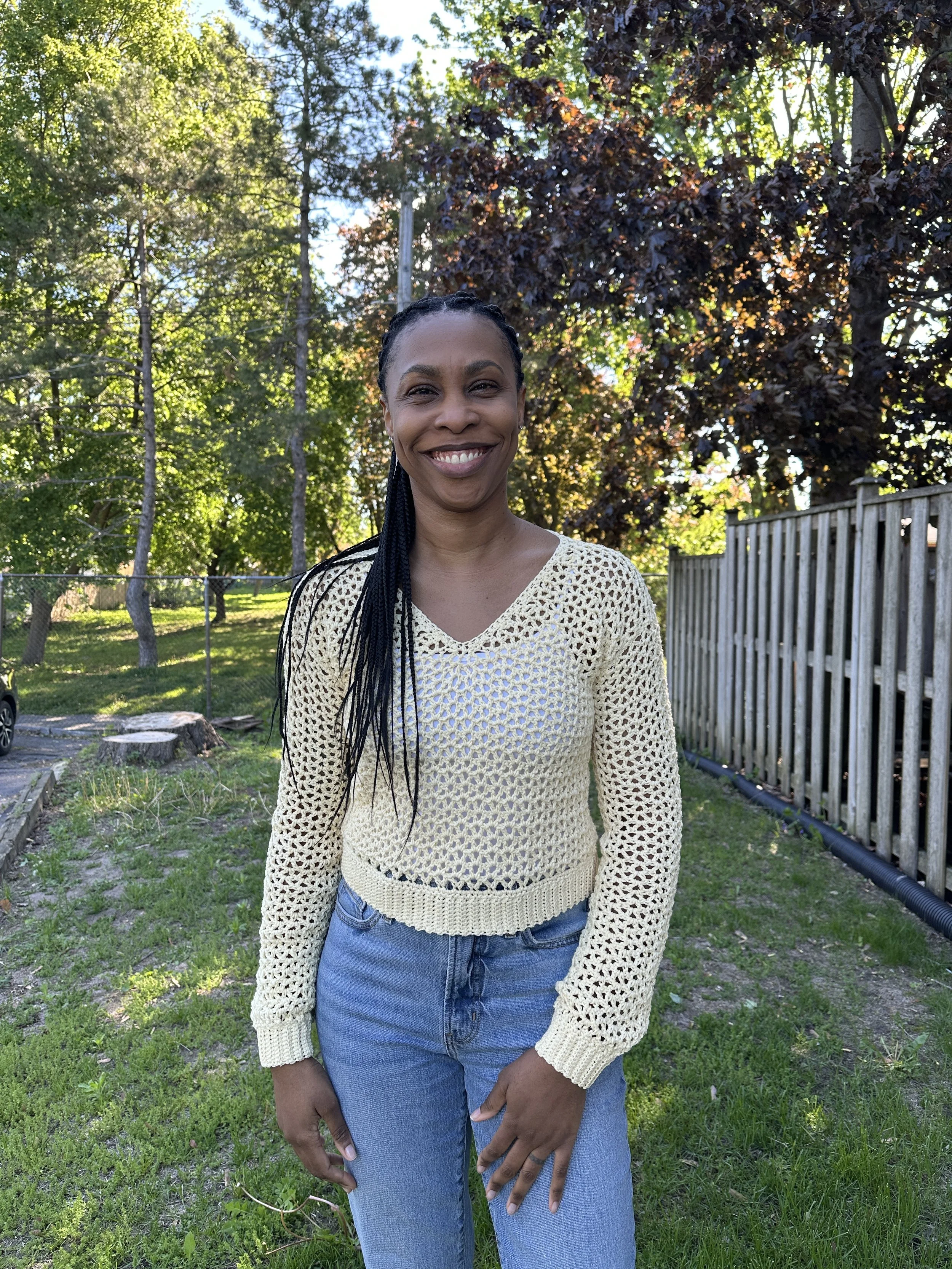 Crochet V-Neck Pullover