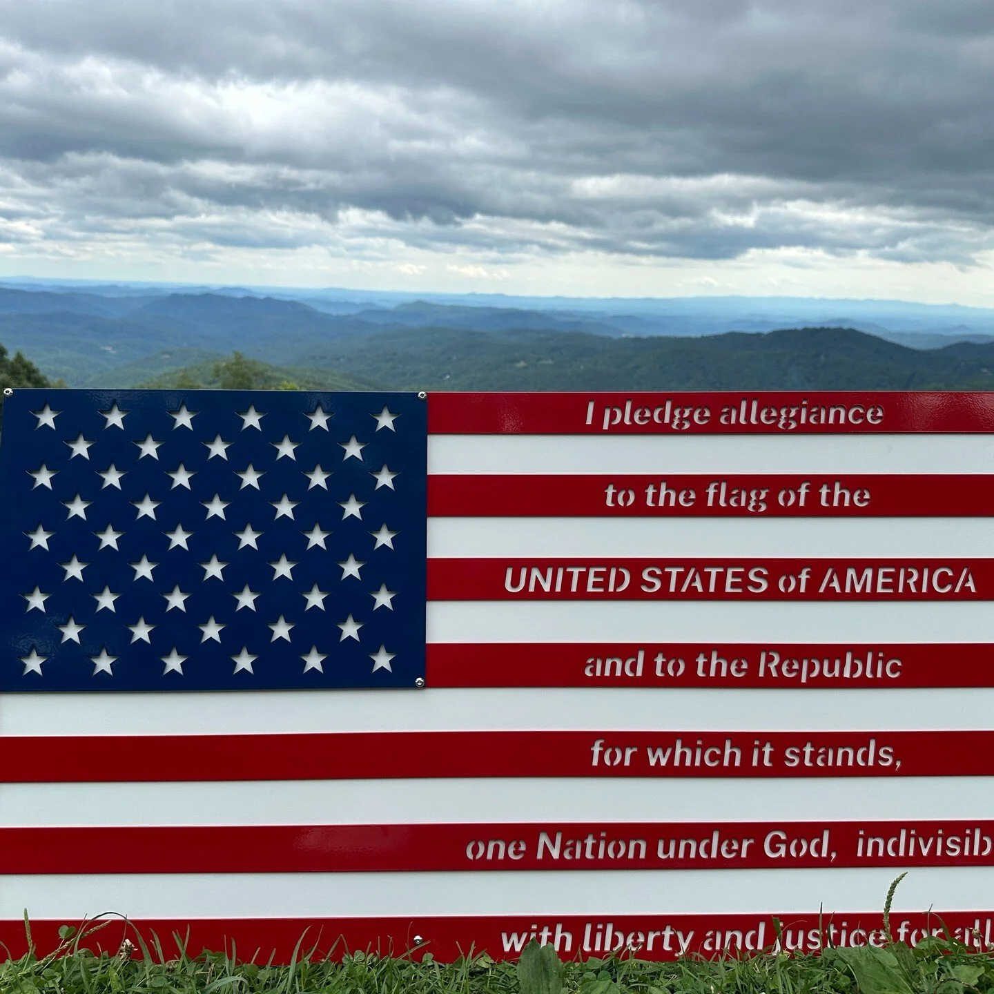 Our 42&quot; layered metal American Pledge of Allegiance flag! Available soon!