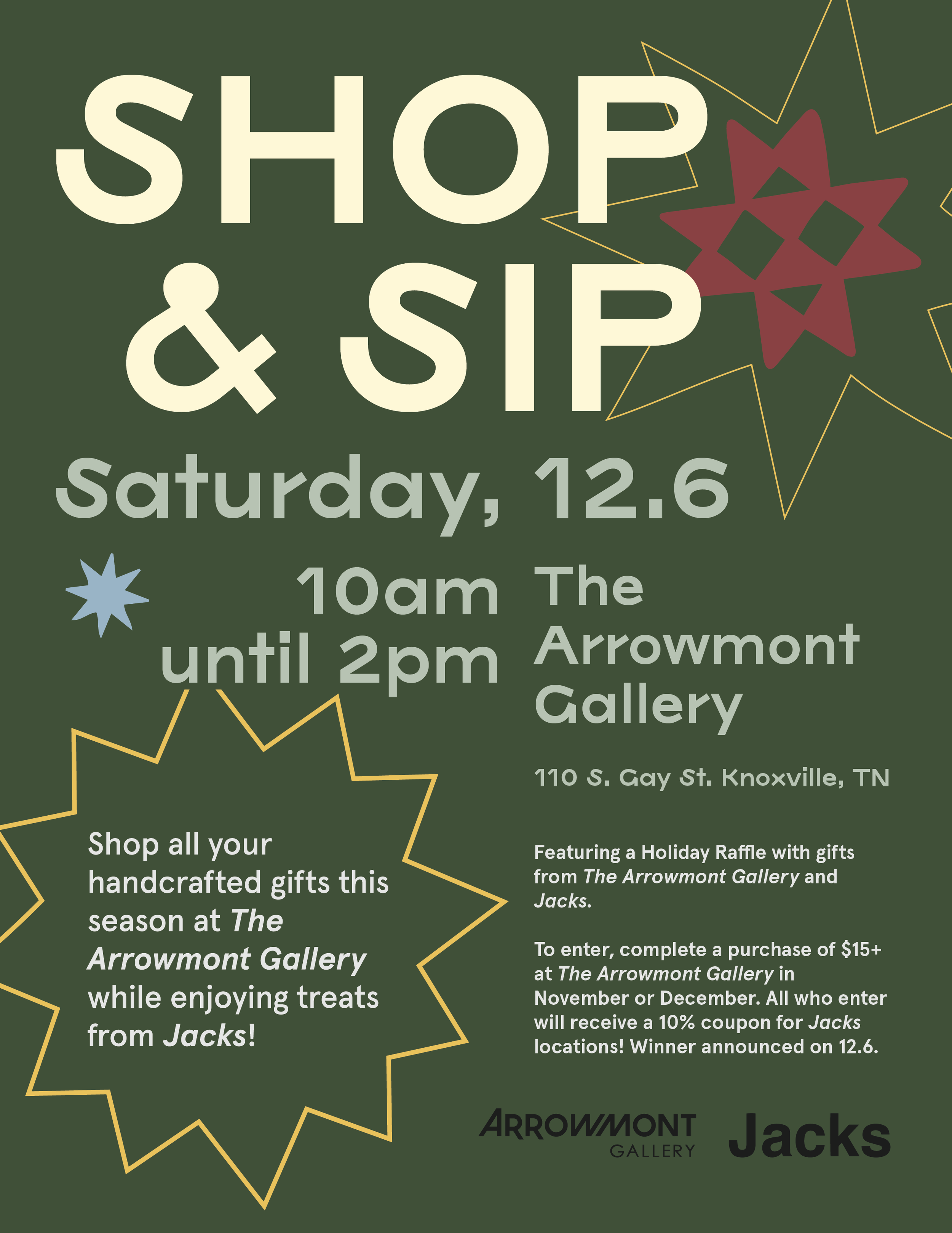 "Shop & Sip" event with Jacks Coffee at the Arrowmont Gallery.