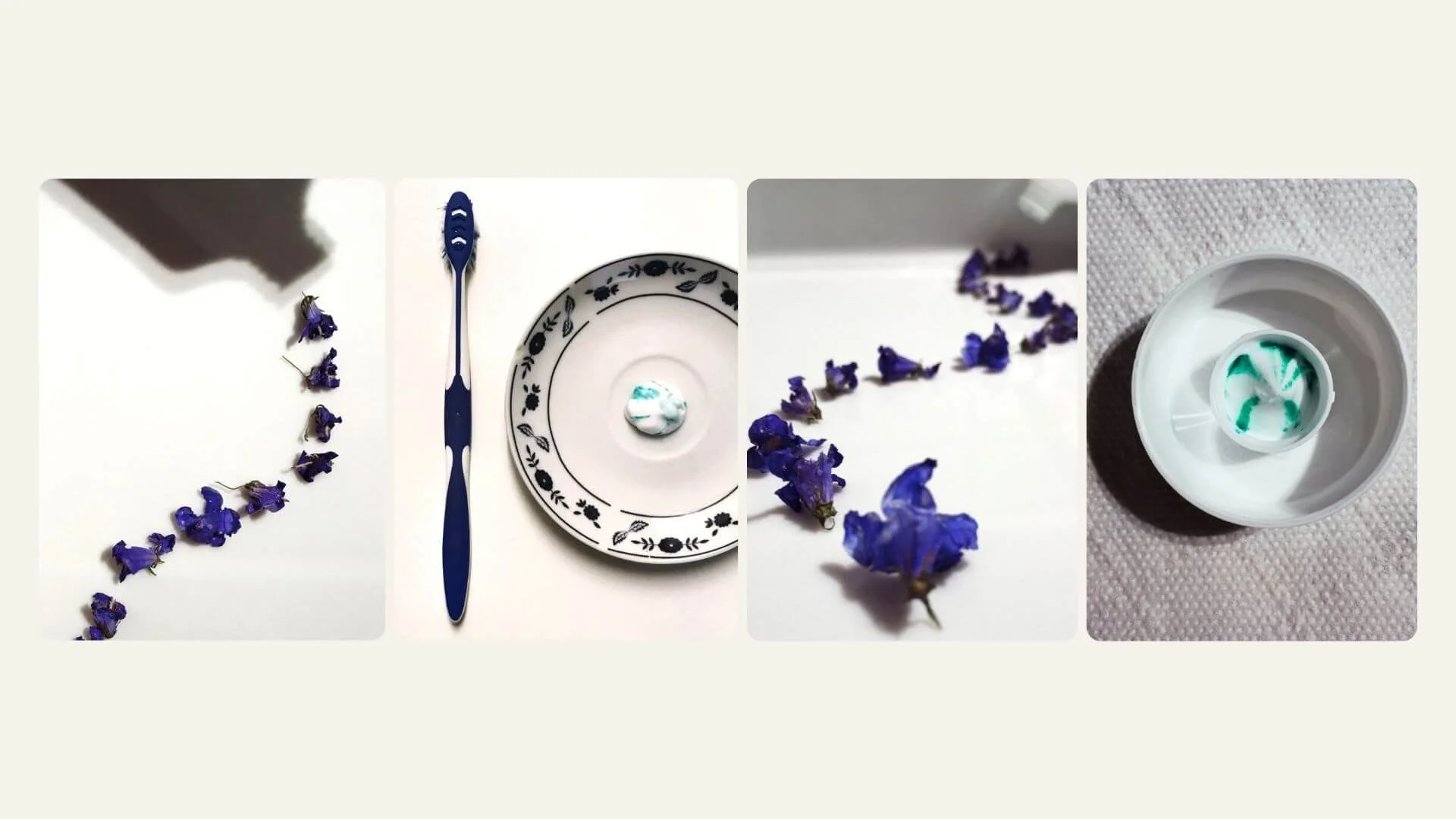 Creative mobile photography practice idea - set of photos of toothpaste on a close-up