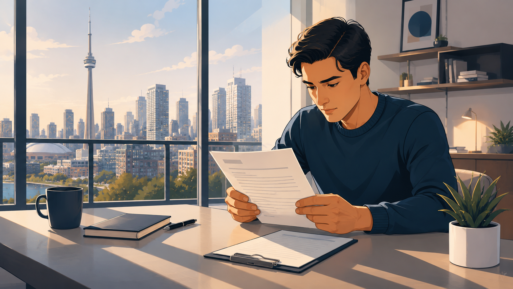 Person reviewing a lease agreement at a table