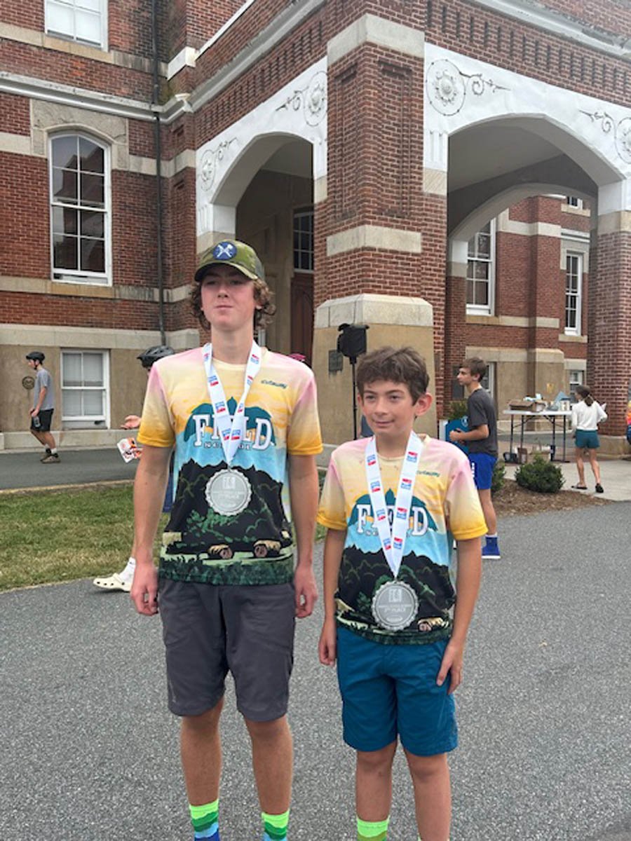 Liam Hingley (left) and Ethan Rogers with their NICA Cross Country Mountain Bike medals. Photo: Susan Rogers.