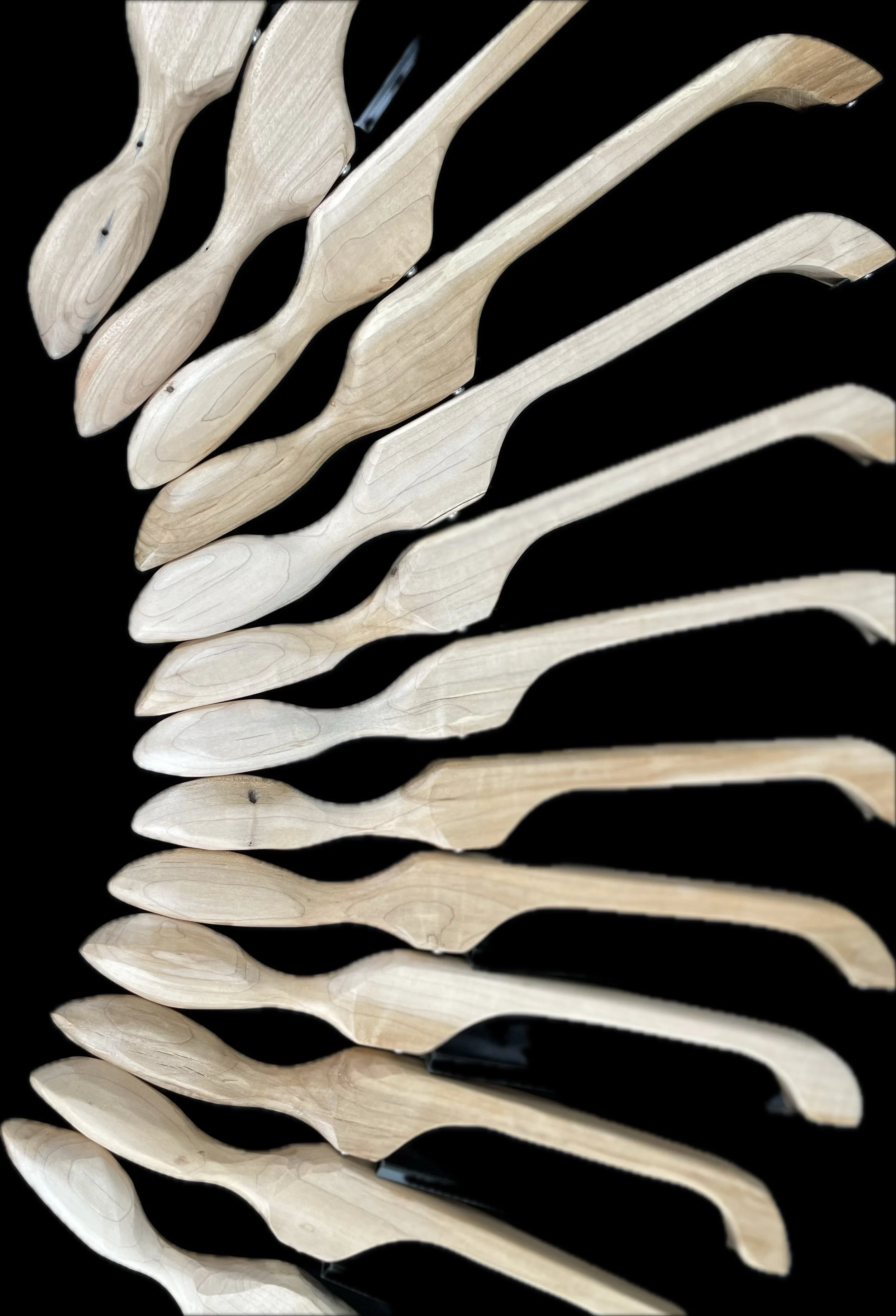 Multiple wooden Bow Bread knife.  Locally sourced wood in Dix Hills,  NY. Healthy Food. Wood Cutting Board. Woodworking. Sourdough bread. Reclaimed wood. Unique gift idea. Woodworking shop in Long Island New York. Custom wood. Kitchen. Craft. craftin