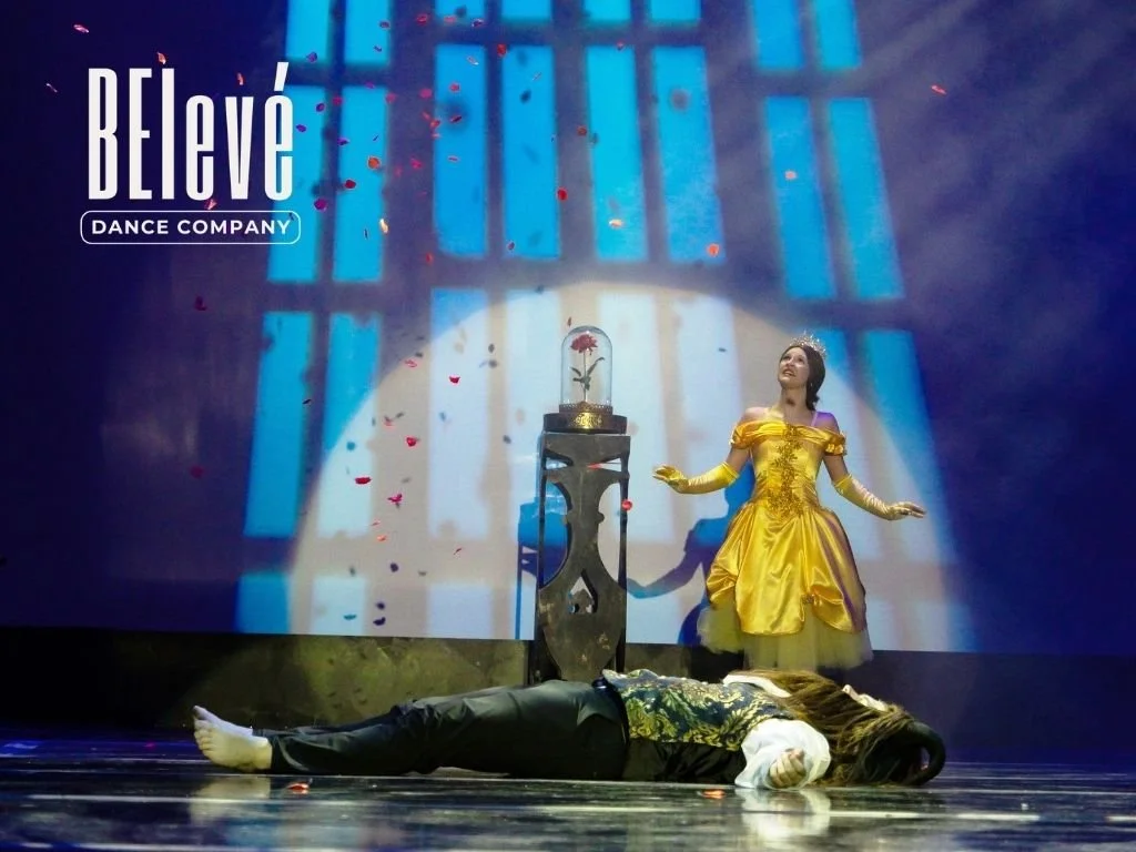 Two dancers performing a Beauty and the Beast routine