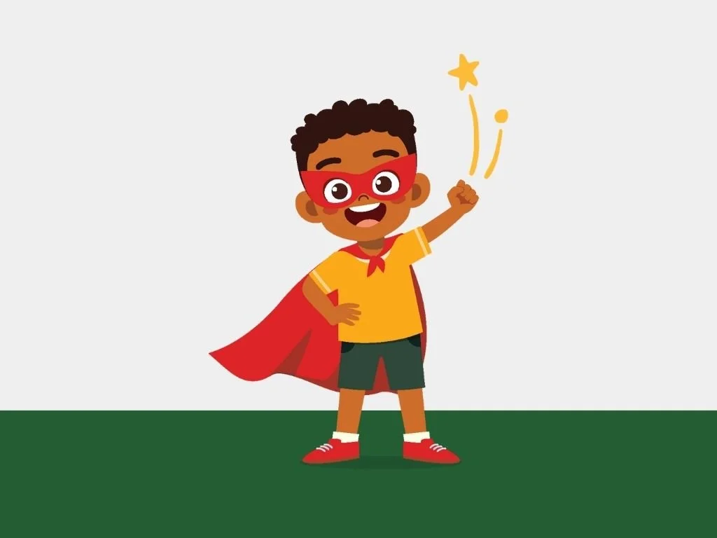 Young boy battery superhero