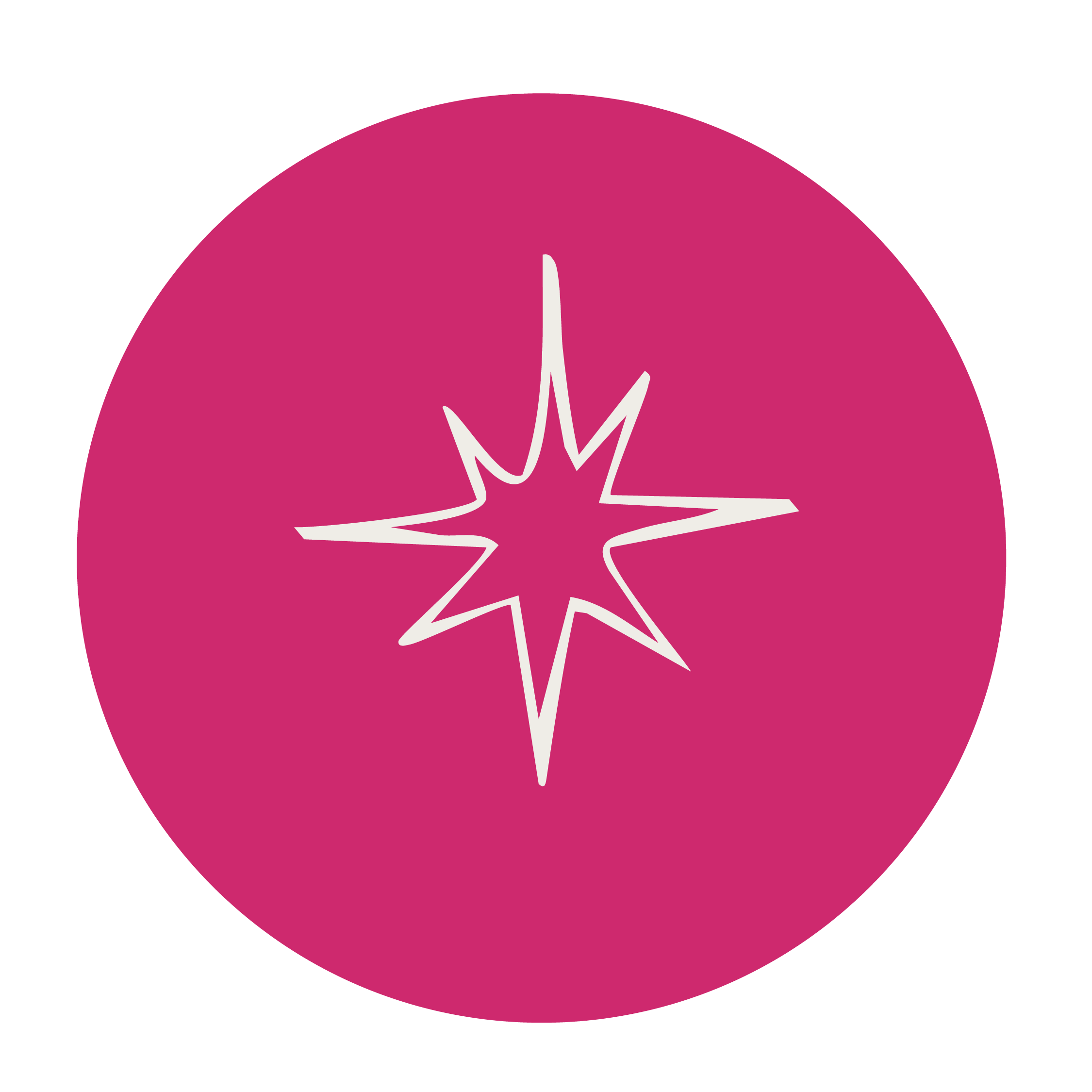 Una estrella blanca en un círculo rosa con fondo negro.