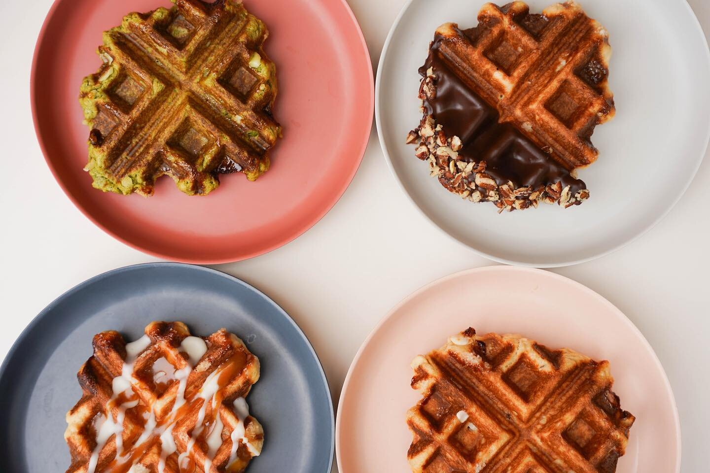 Did someone say waffles!? 

Yes. We did. We are opened on Sundays from 9-3 and are whipping these waffles up from scratch as a Sunday special. They are liege waffles and we have four different options: 

- Plain
- Chocolate pecan
- Caramel white choc