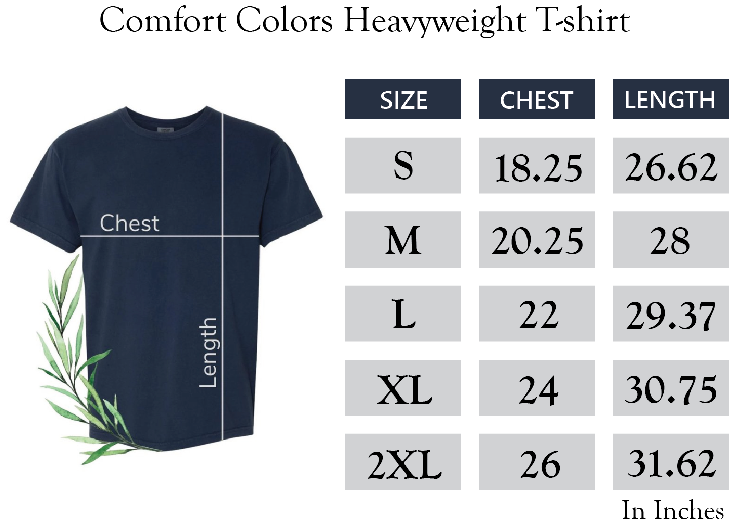 Adult Unisex Tee Size Chart