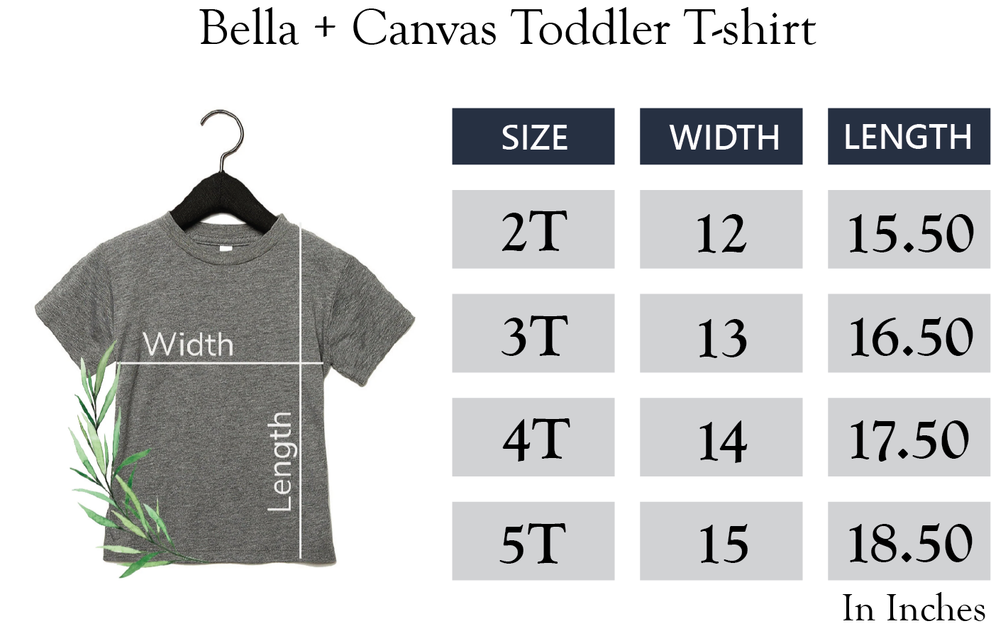 Kids Unisex Tee Size Chart