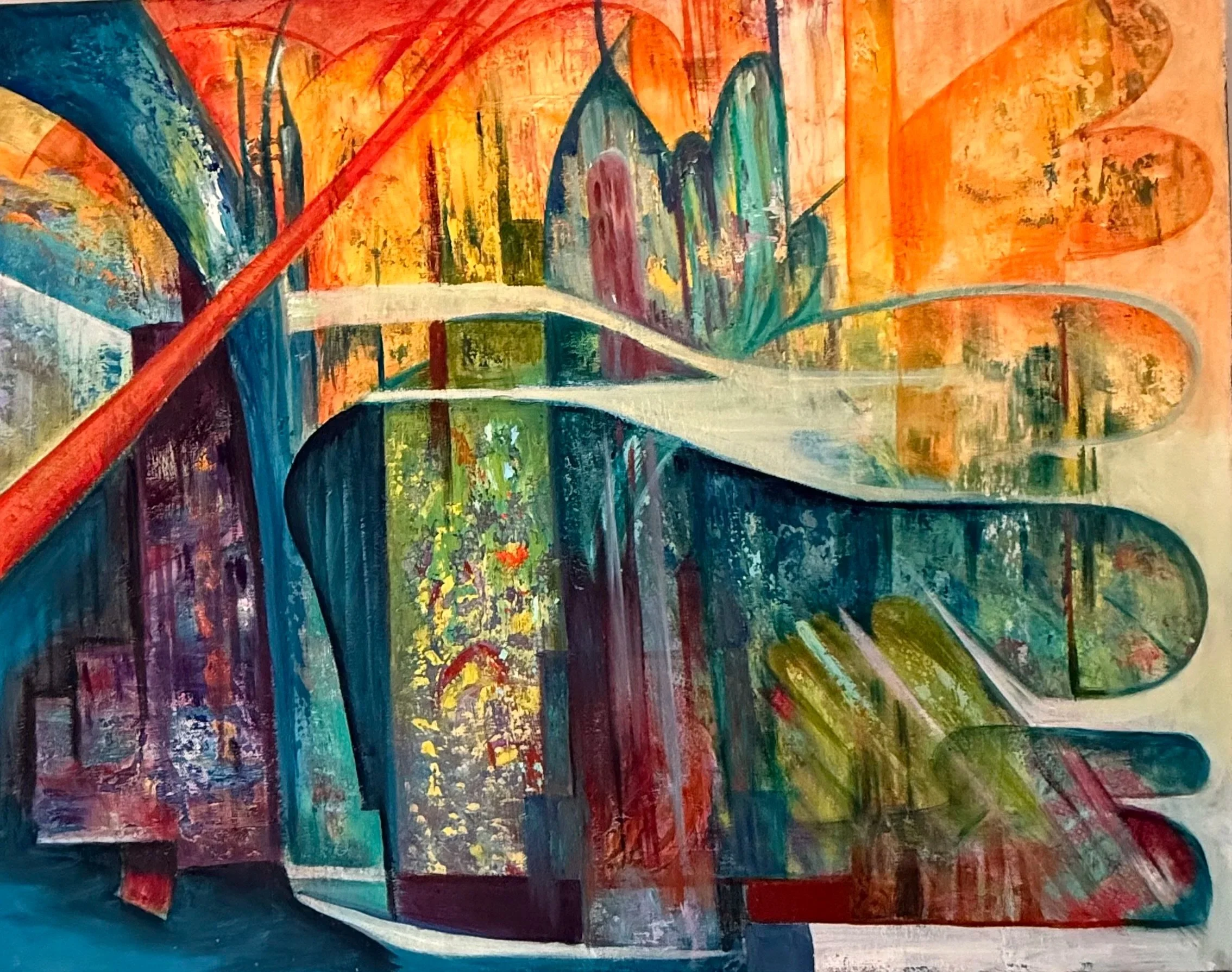 View, original abstract oil painting on canvas by Jitka Exler, 24 x 30 in