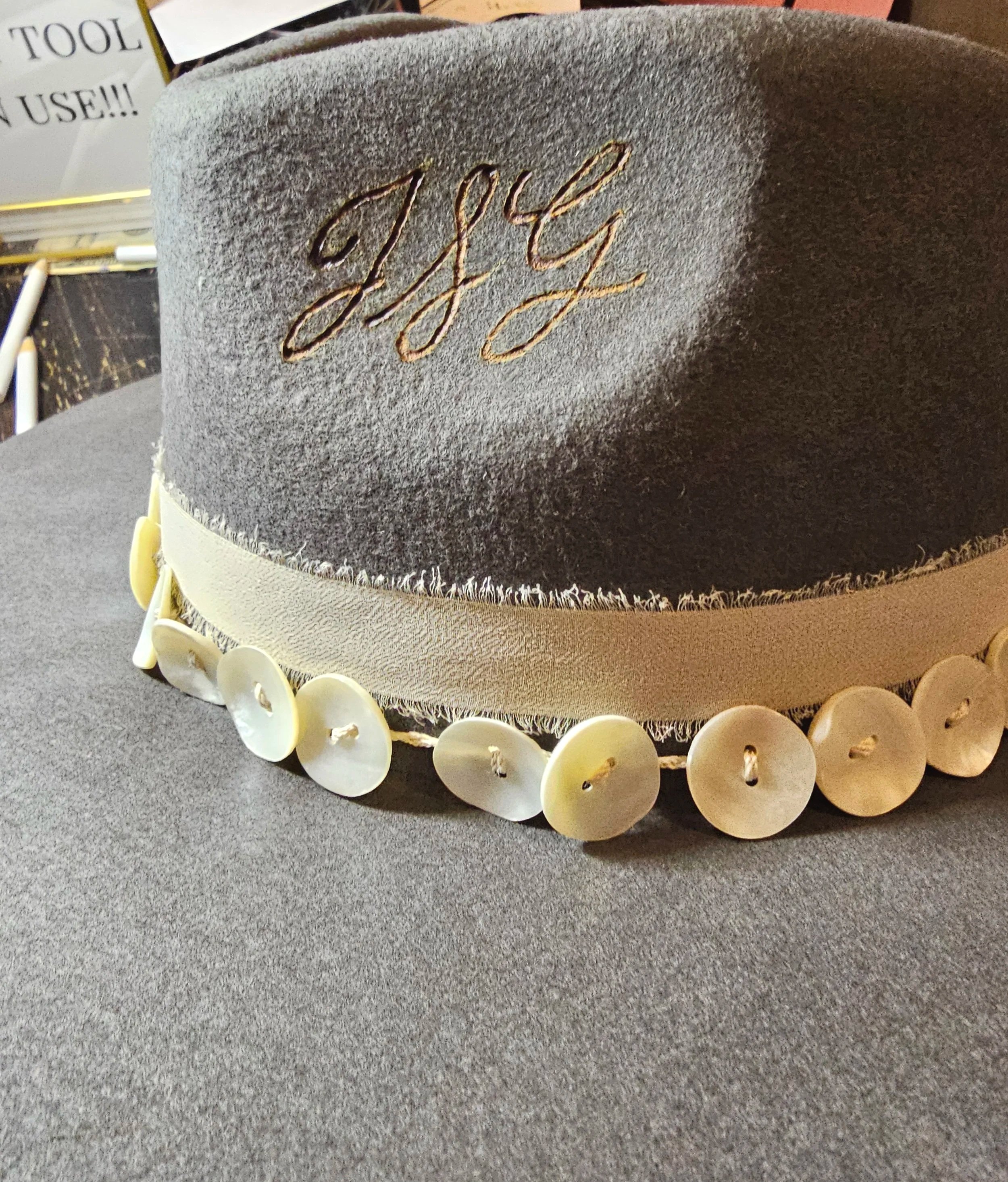 Sher Pierre NJ NY NYC Calligrapher and Engraver Hat Bar for Wedding Personalized Wool Hat
