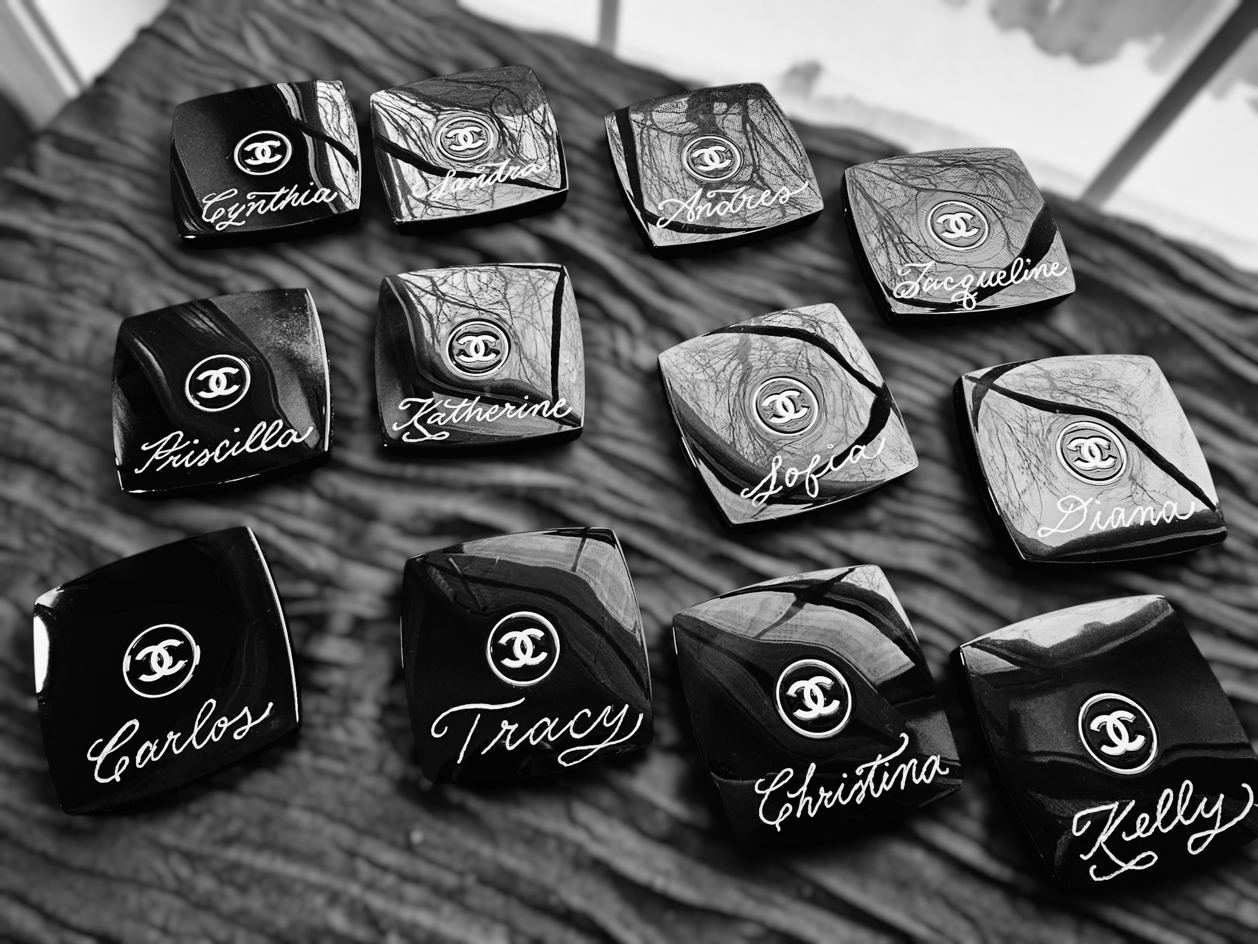 Sher-Pierre-NJ-NY-NYC-Calligrapher-Engraver-Chanel-Compact-Mirrors-Bridesmaids-Proposal