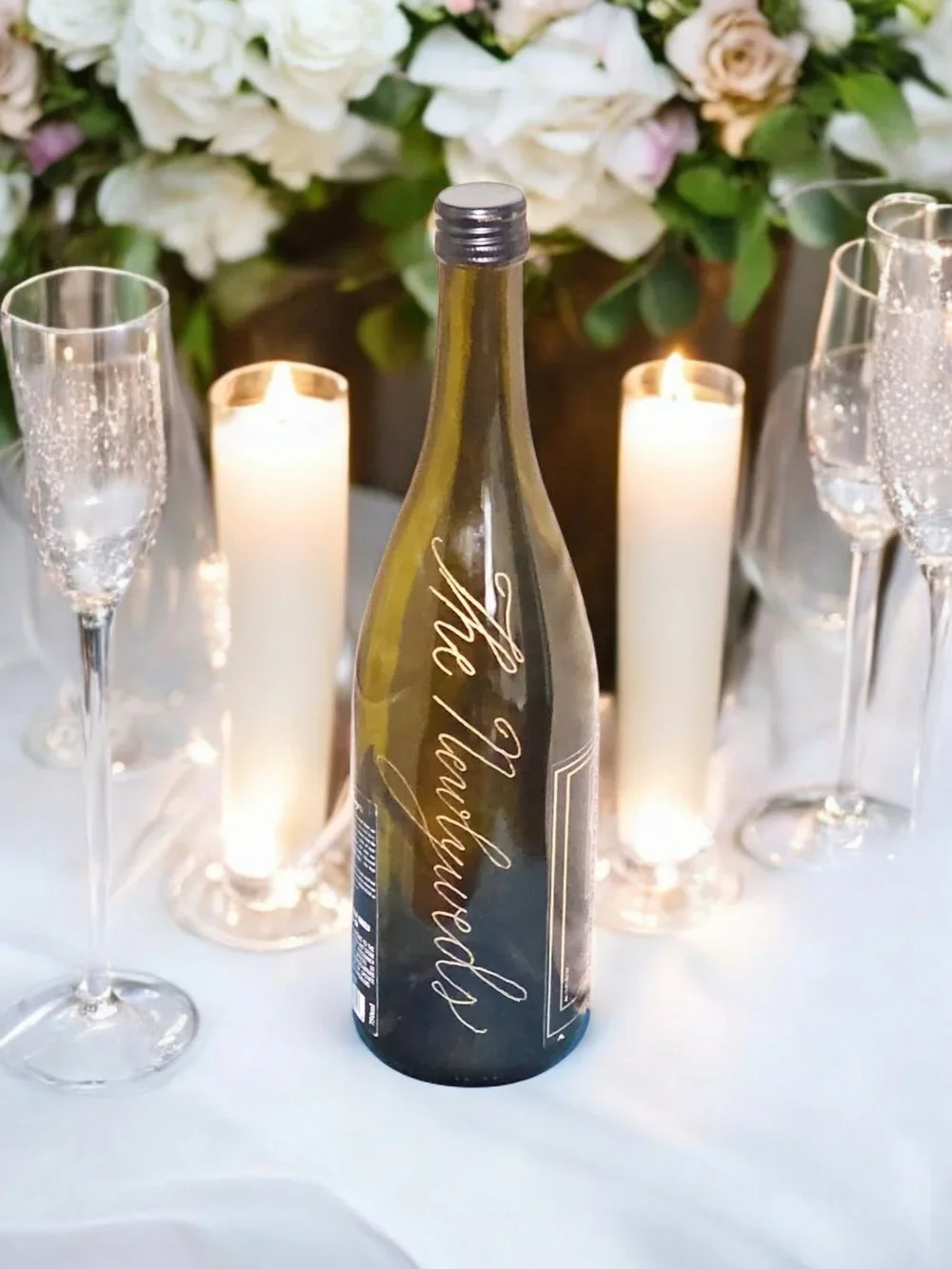 Sher Pierre NJ NY NYC Calligrapher and Engraver Engraved Wine Bottle for Engaged Married Couple