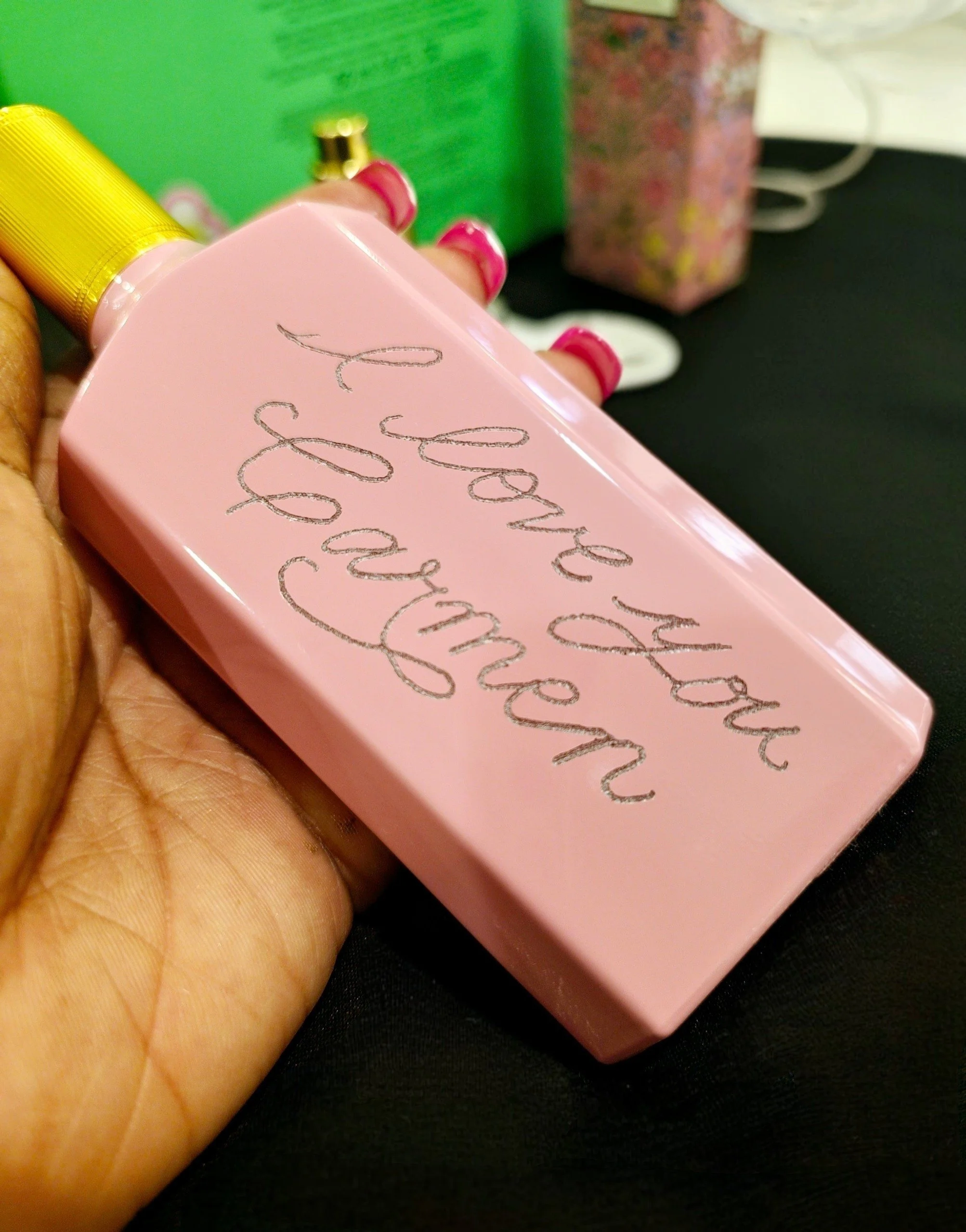 Sher-Pierre-NJ-NY-NYC-Calligrapher-and-Engraver-Engraved-Perfume-Bottle-for-Mom-Brand-Activation.jpg