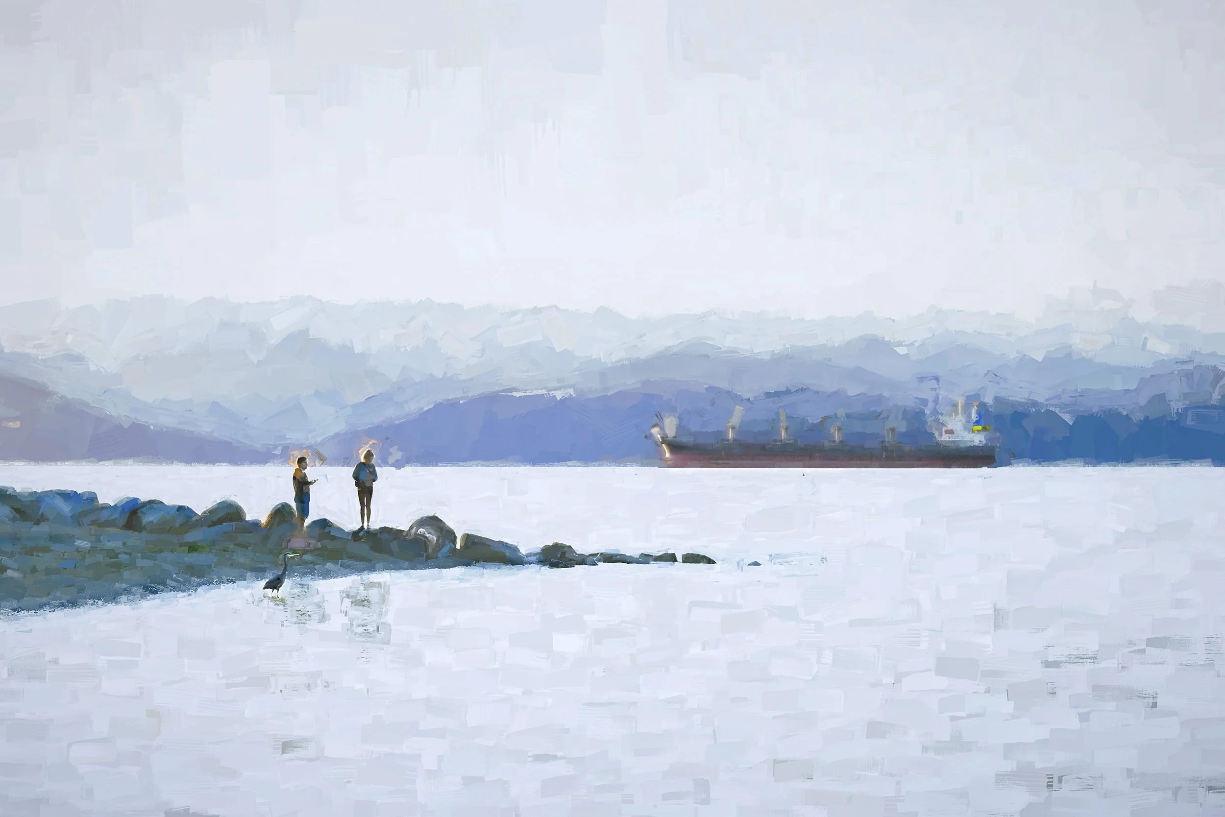 Young couple at dusk at the beach