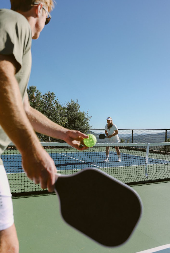 Guests playing pickleball on the private court at Wild Moon Ranch near Julian, CA