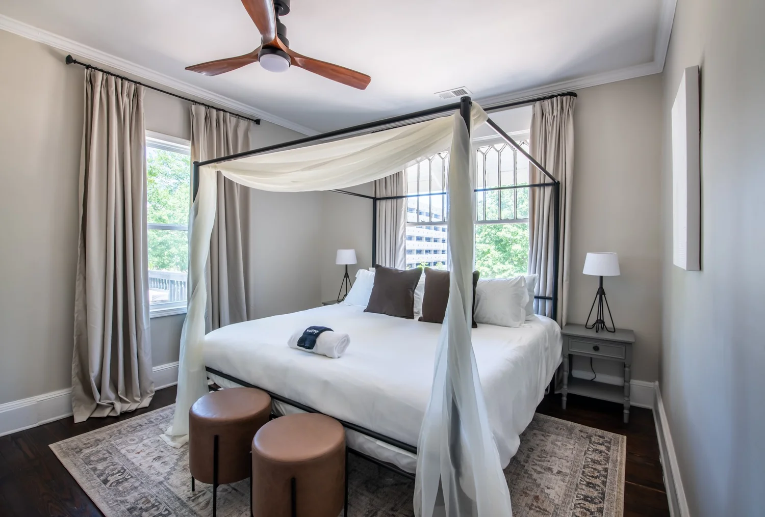 Primary bedroom at Elmsgate in Birmingham, designed by Salt and Sky Lodging Co.