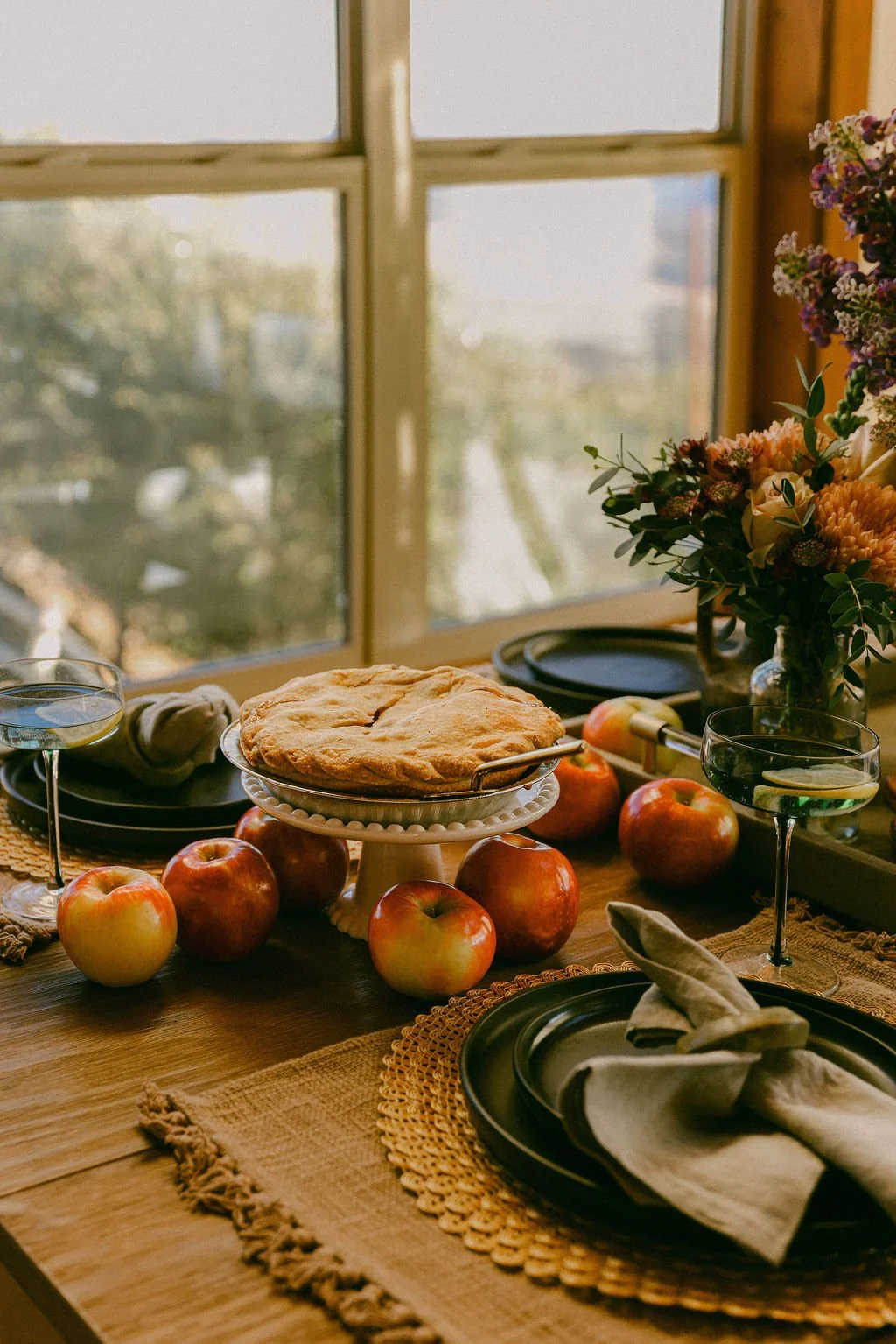 Table set for a retreat group dinner at Wild Moon Ranch, a group retreat house near Julian