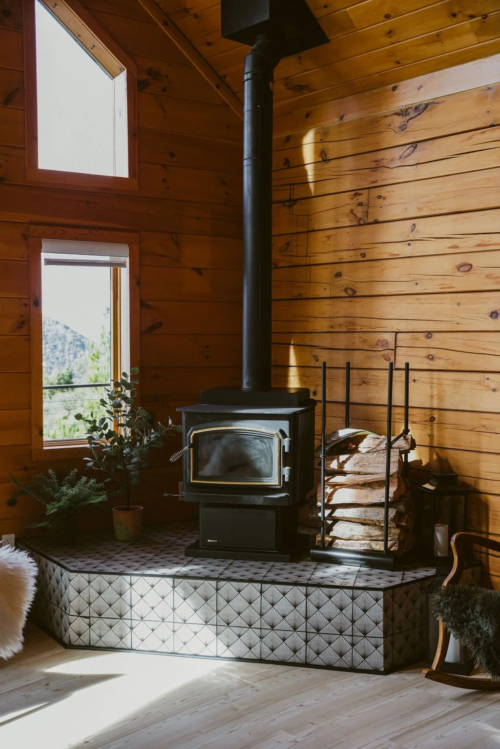 Wood burning fireplace after
