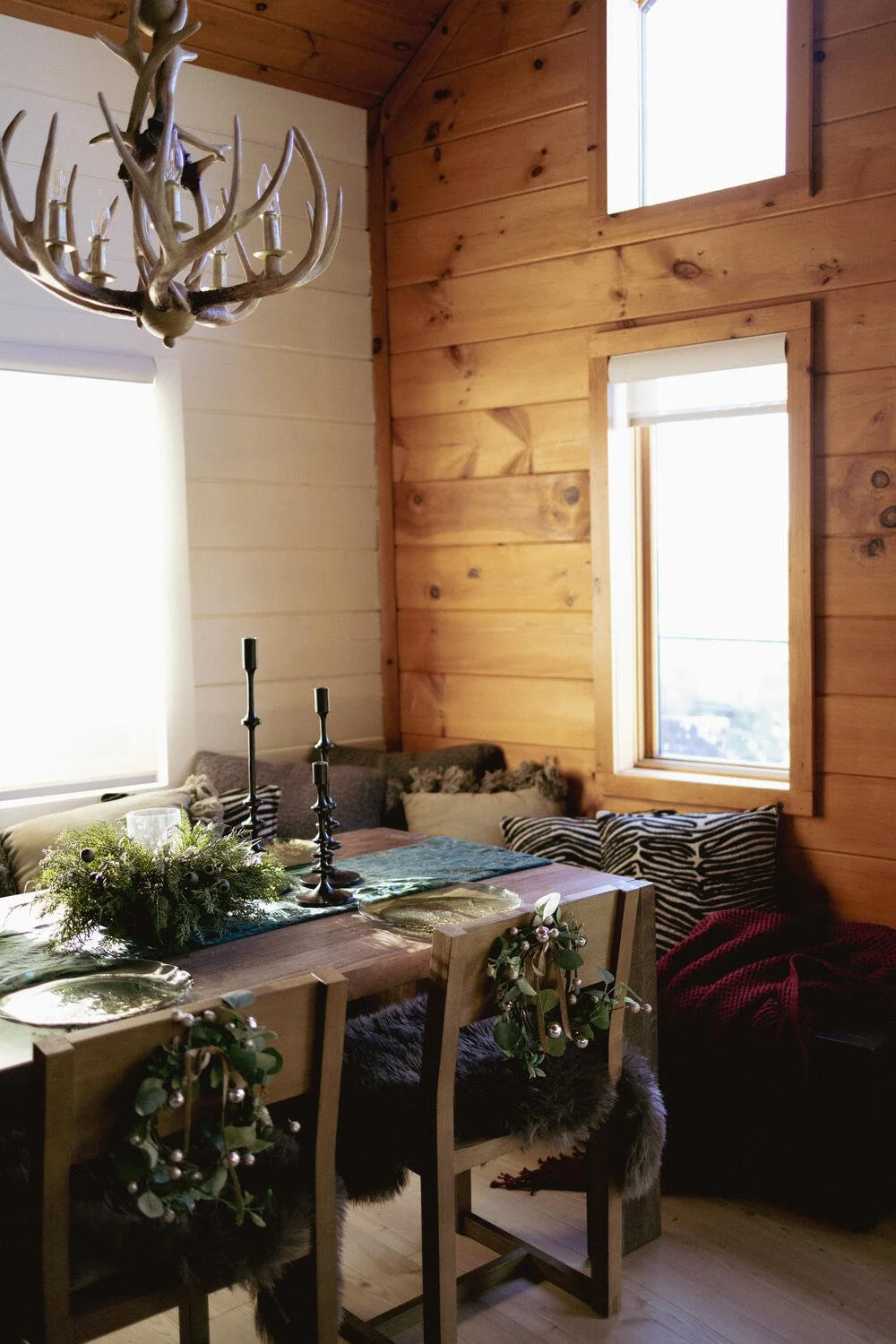 Festive dining table at Christmas — Julian California cabin