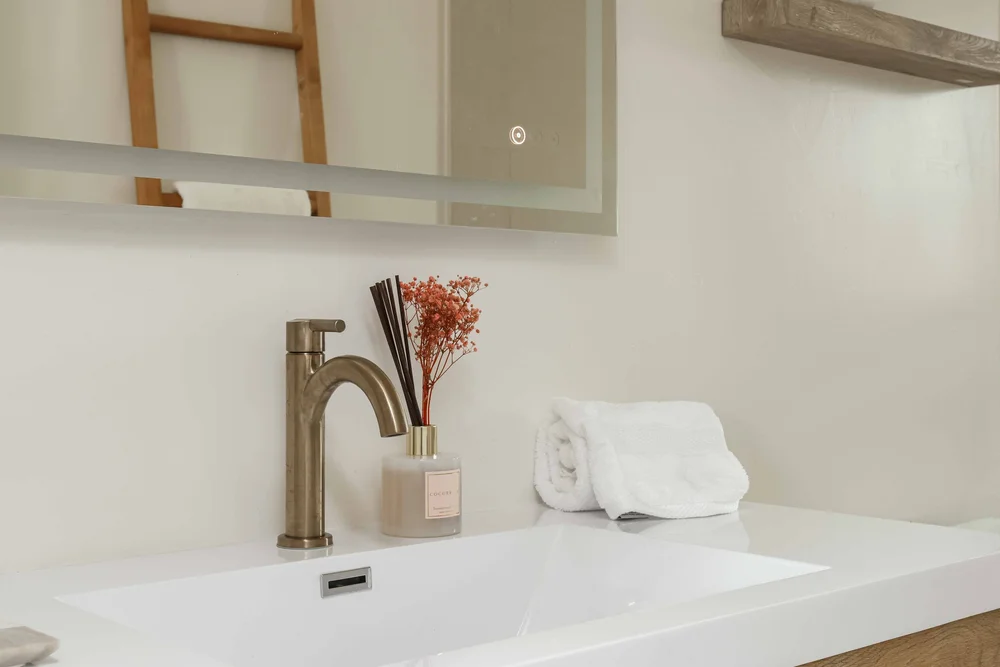 The bathroom vanity in Unit One at The Swell, Oceanside