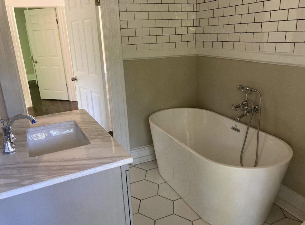 Before: Bathroom with a freestanding tub at Elmsgate in Birmingham