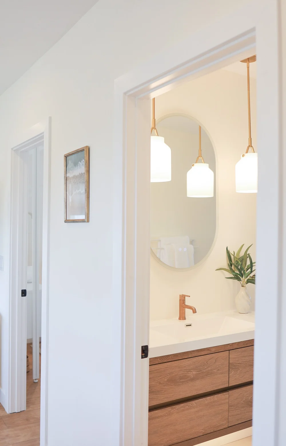 The spa bathroom vanity in Unit Three at The Swell, Oceanside