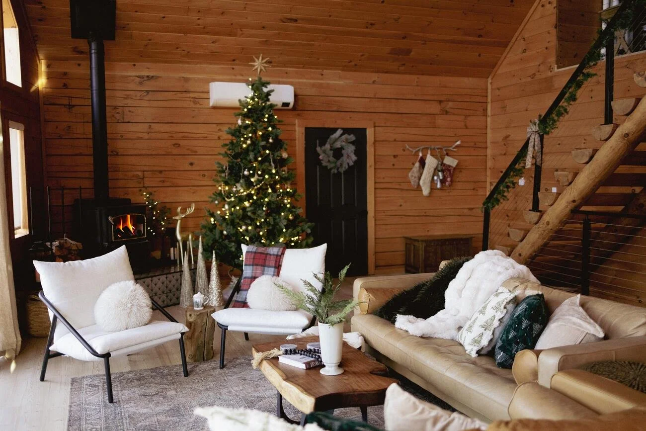 Dark Moon Chalet decorated for Christmas — holiday A-frame cabin near Julian, CA