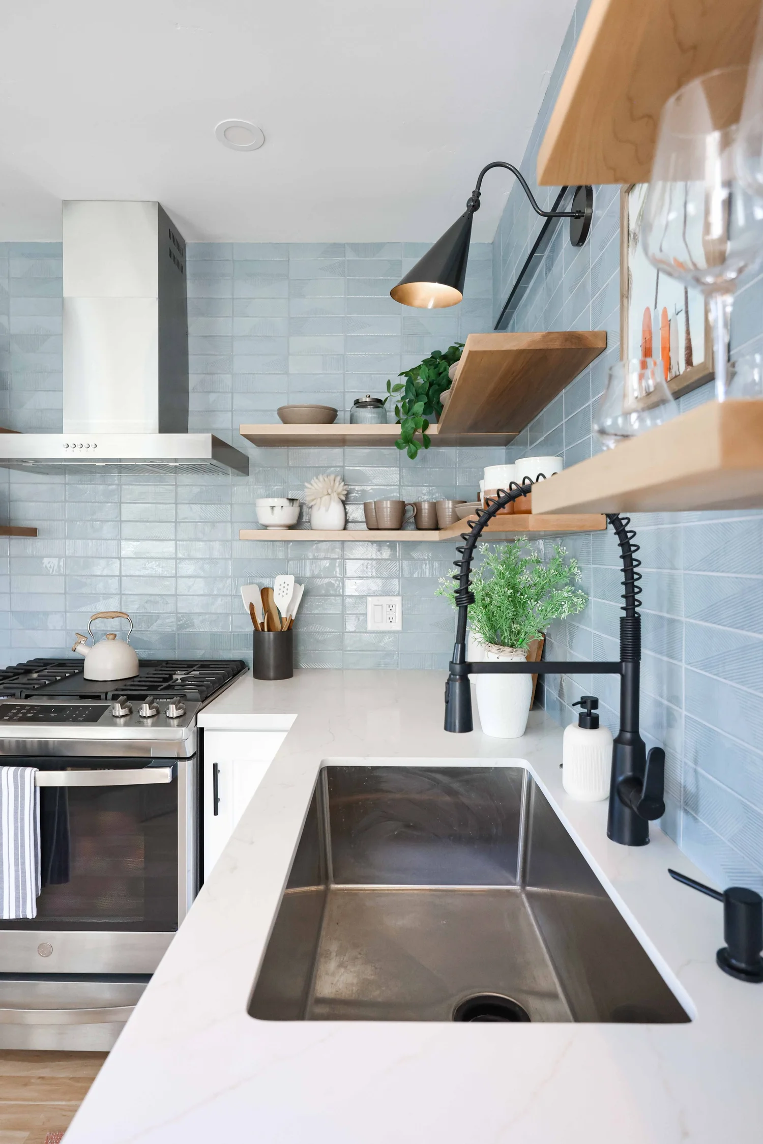 Kitchen detail at Clementine A in Oceanside, designed by Salt and Sky Lodging Co.