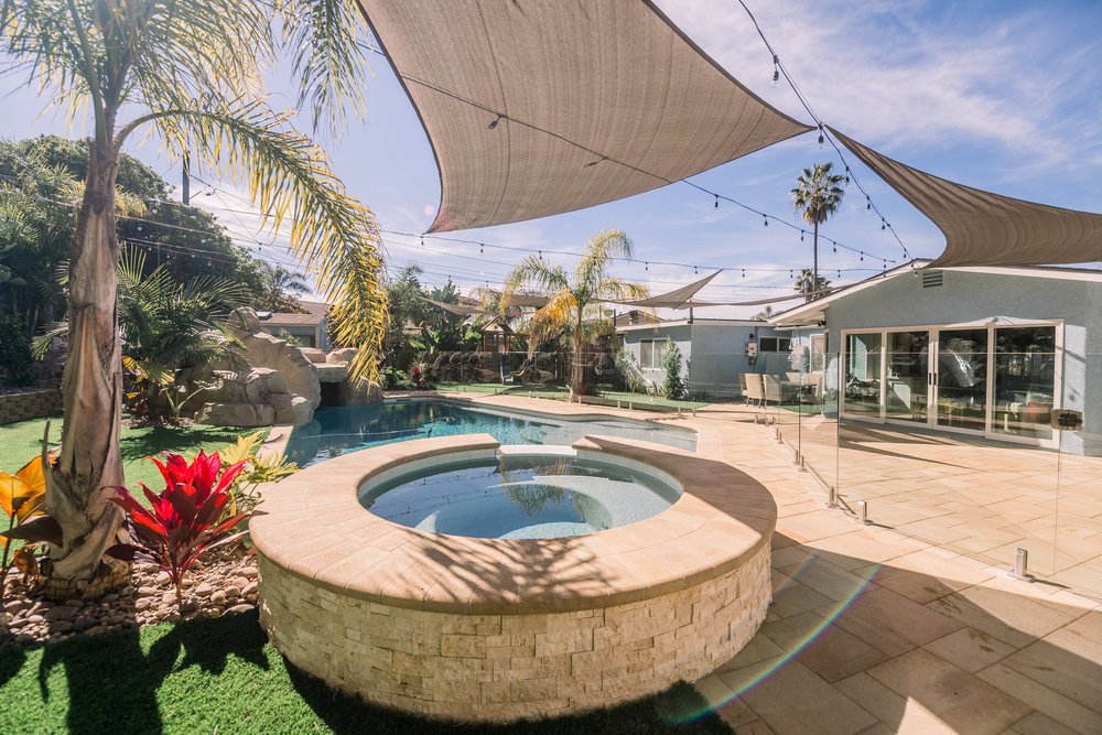 A Carlsbad family home with a private pool and hot tub, open for the summer season
