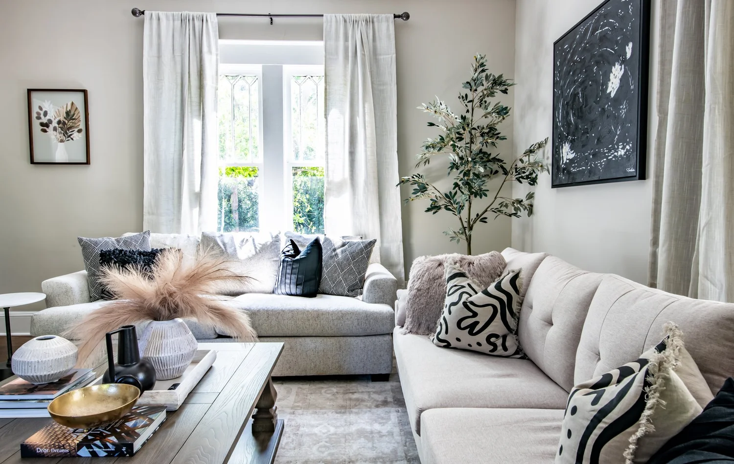 Living area at Elmsgate in Birmingham, designed by Salt and Sky Lodging Co.
