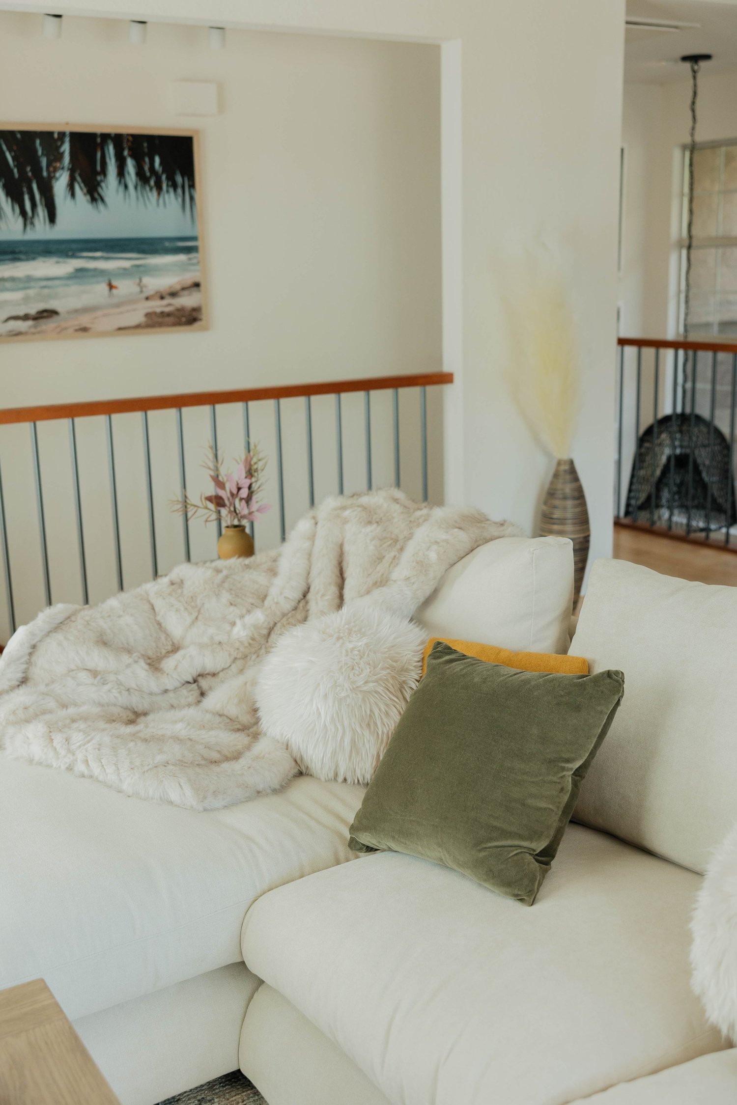 Sofa at Velvet Surf in Pacific Beach, designed by Salt and Sky Lodging Co.
