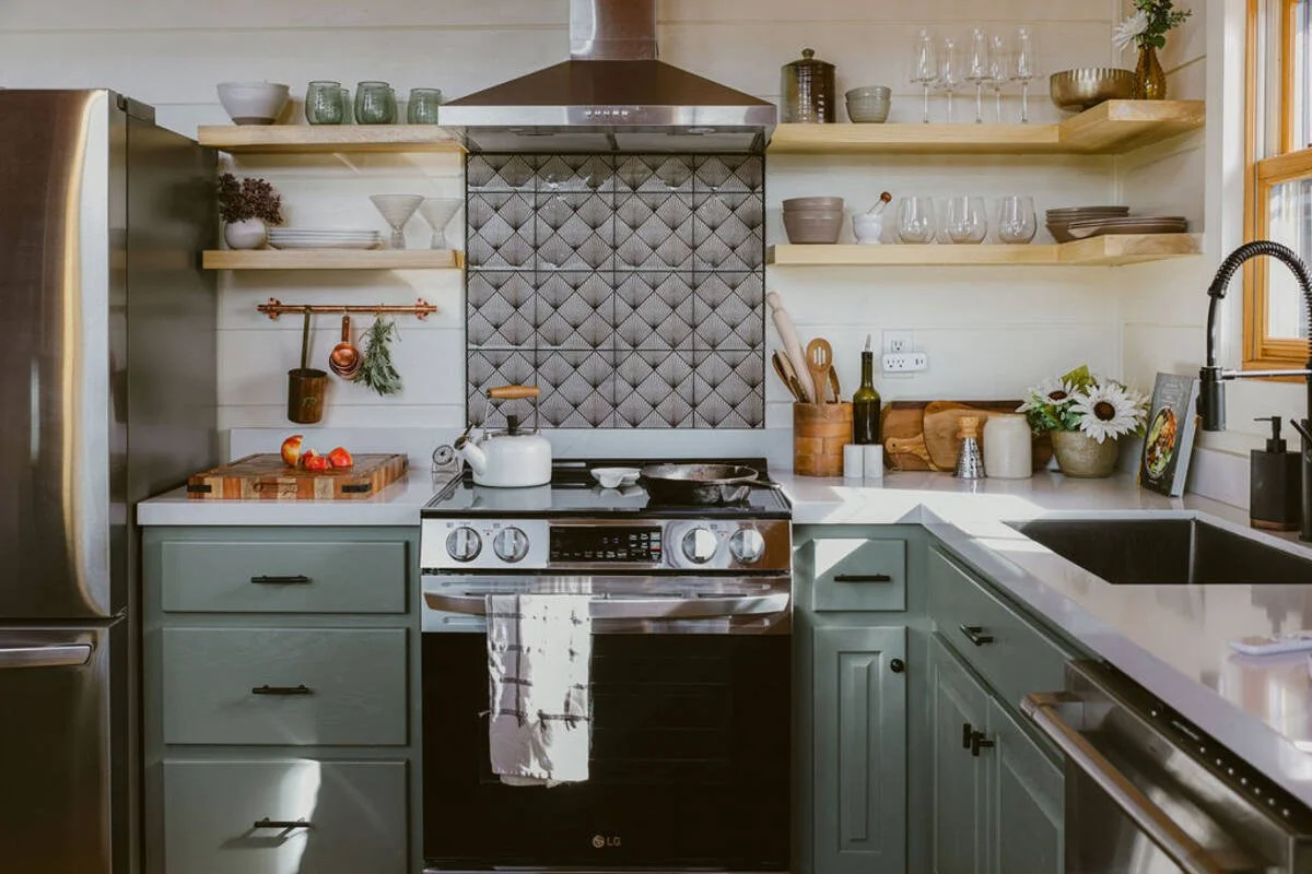 Fully stocked kitchen at Dark Moon Chalet, a cabin near San Diego