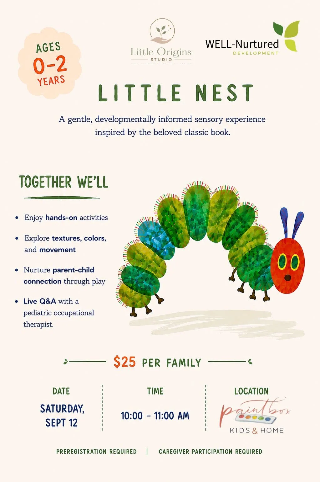 The Very Hungry Caterpillar Sensory Play experience with Little Origins Studio