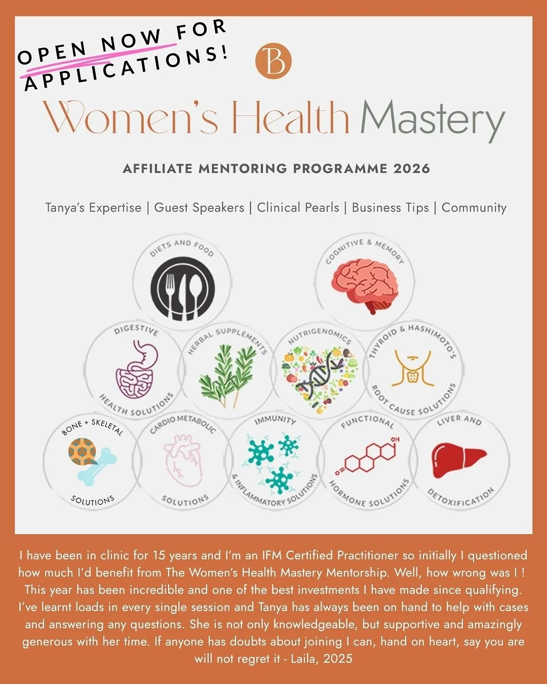 Applications for my 2026 affiliate programme Women&rsquo;s Health Mastery are now open!!!!

I launched Affiliate Mentoring in 2022 to support &amp; nurture a community of passionate, inquisitive &amp; better-informed practitioners. Now entering its 5